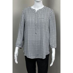 NYDJ Pleatback 3/4 Sleeve Blouse Top Womens Small White Black Business Casual BS